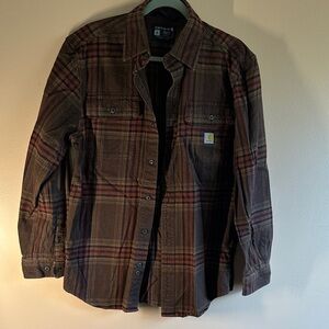 Carhartt Men's Brown and Red Plaid Shirt Jacket